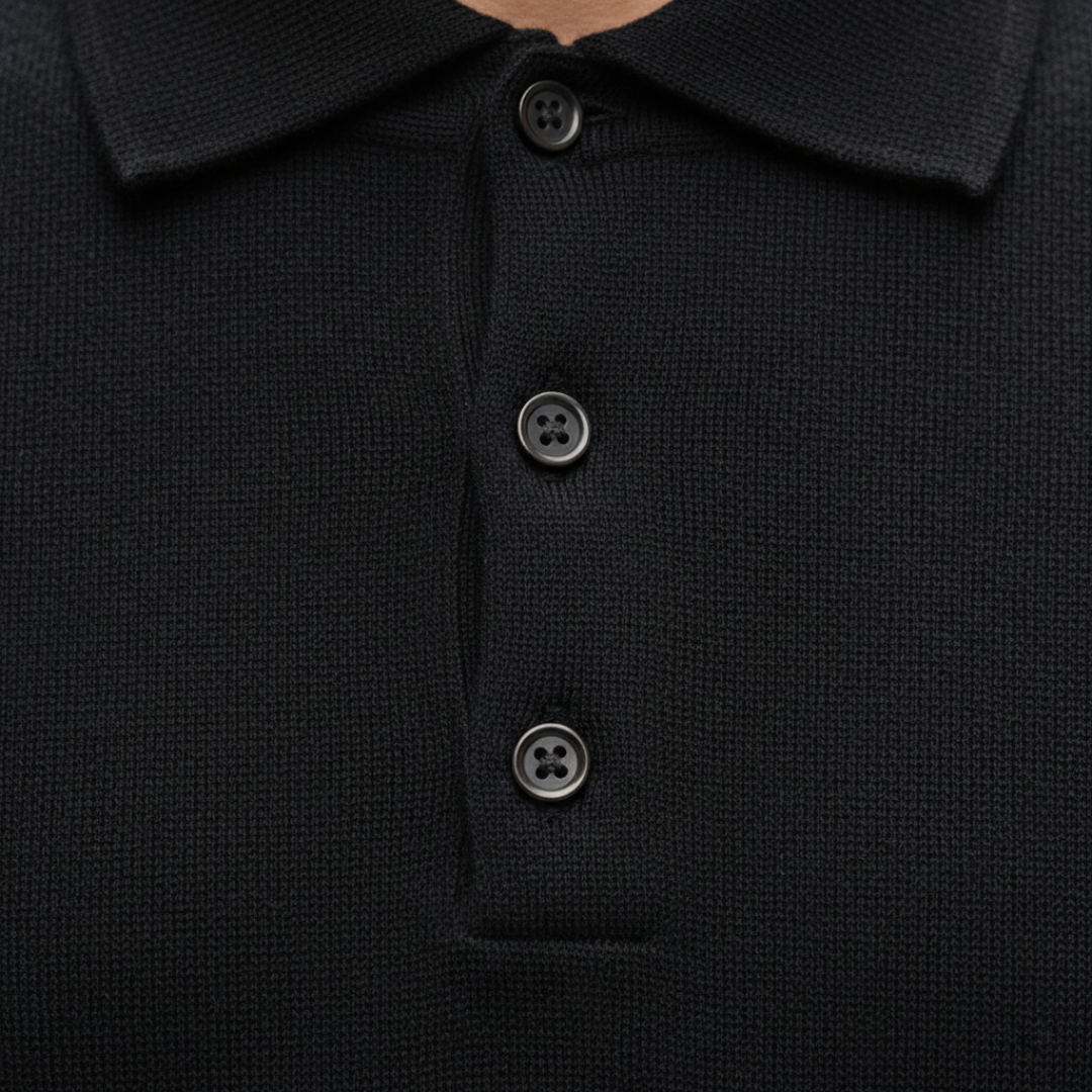 Camiseta de punto para hombre con cuello tipo polo y manga larga