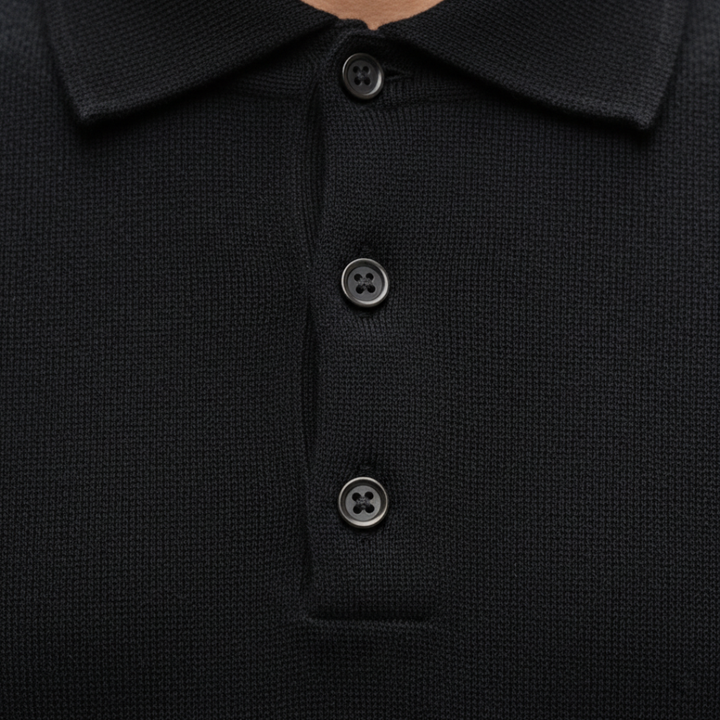 Camiseta de punto para hombre con cuello tipo polo y manga larga