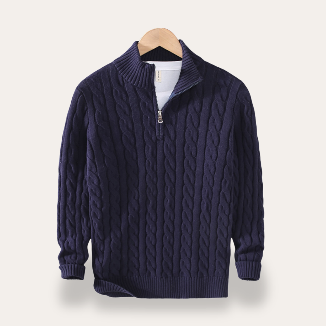 Herren Strickpullover Zopfmuster Halbzip Strickmaterial Freizeit Vestea | Vestea