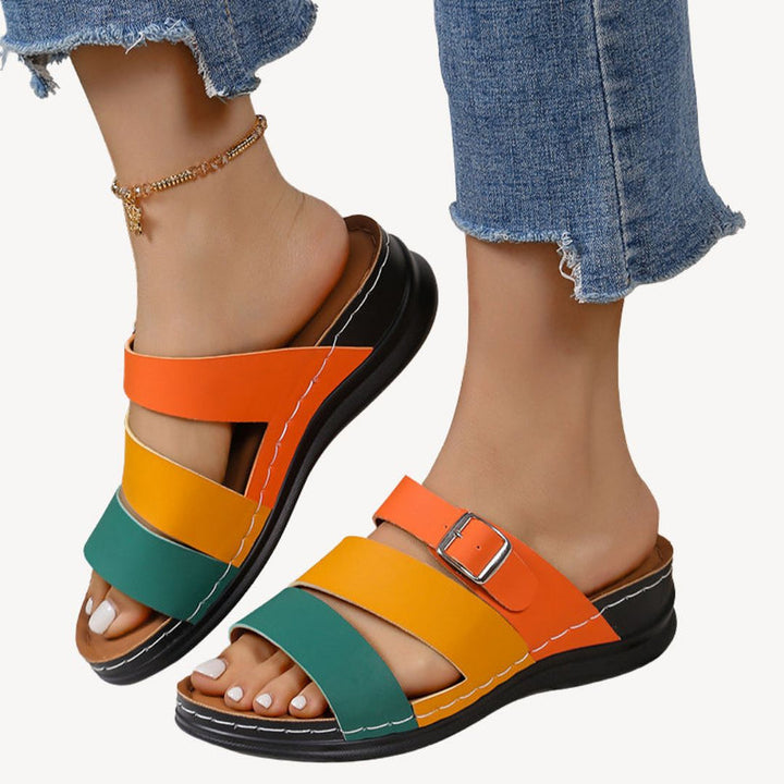 Damen Bunte Orthopädische Ledersandalen | Vestea