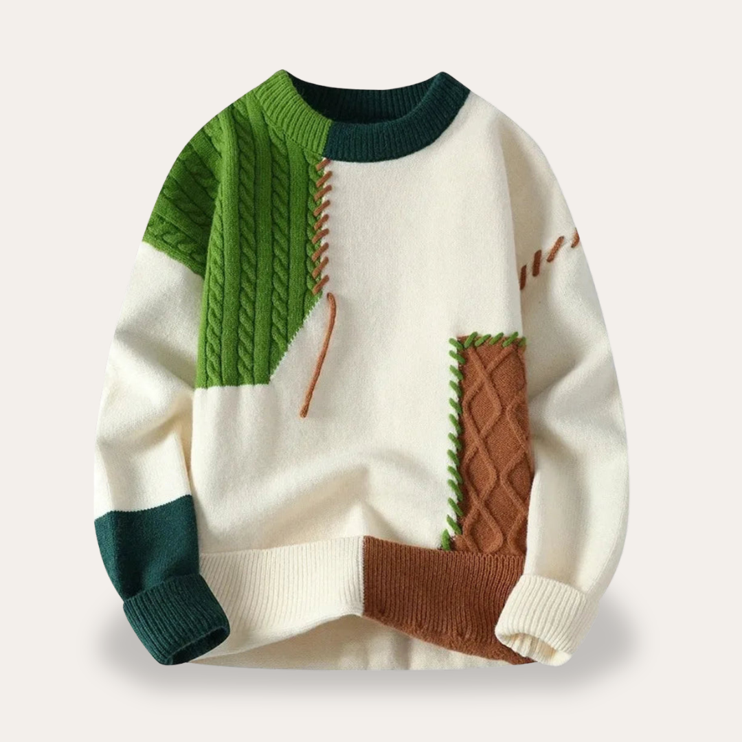 Herren Patchwork Strickpullover | Vestea