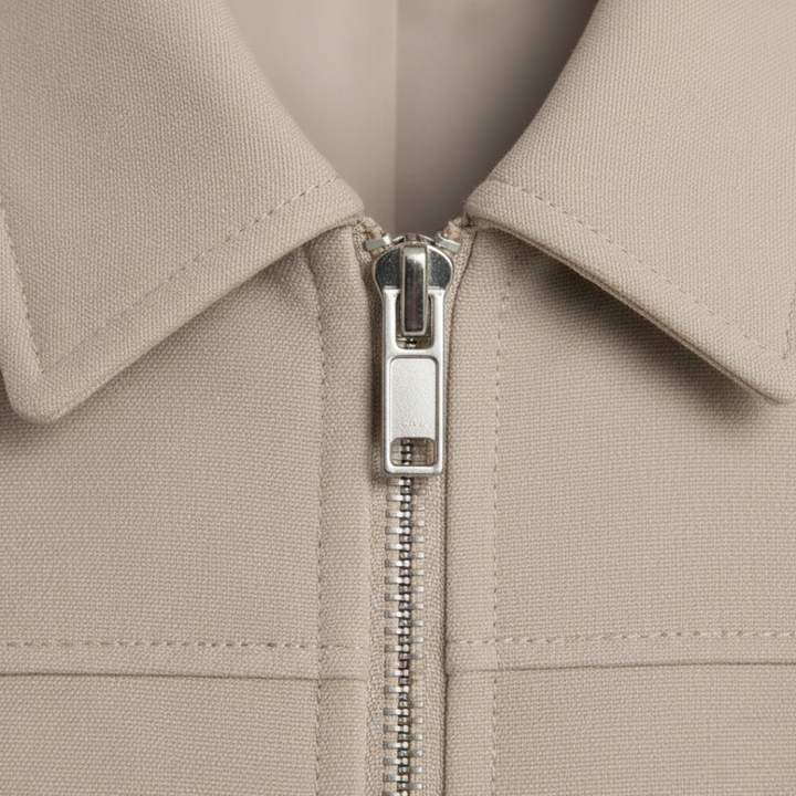 Conjunto de traje chaqueta corta con cremallera pantalones de pierna recta para mujer beige