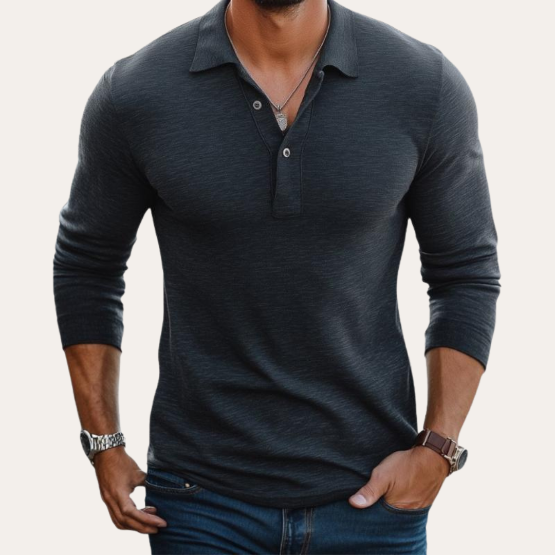 Herren Langarm Polohemd Slim Fit Freizeit Business Hemd | Vestea