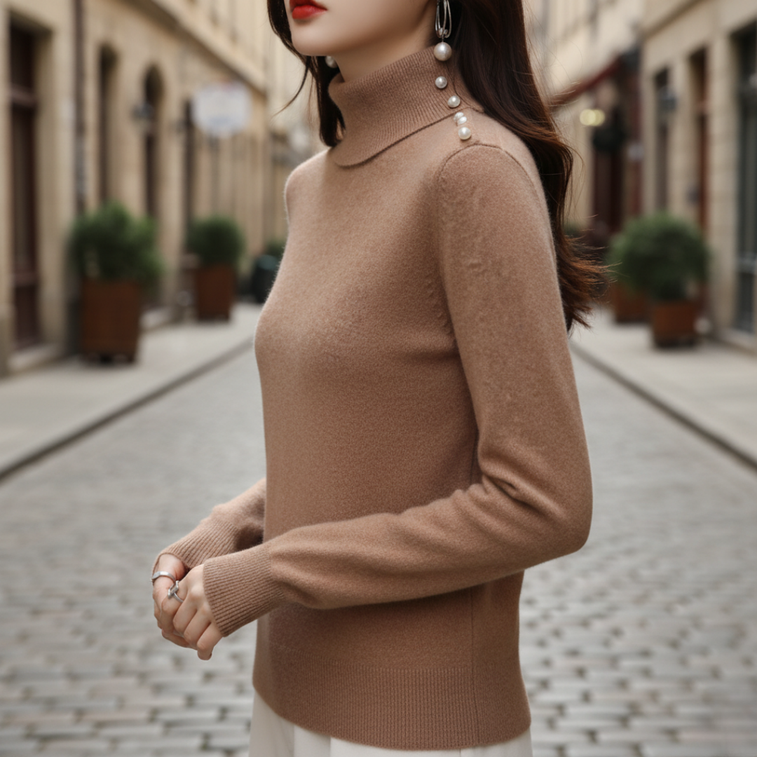 Damen Rollkragenpullover mit Knöpfen | Vestea