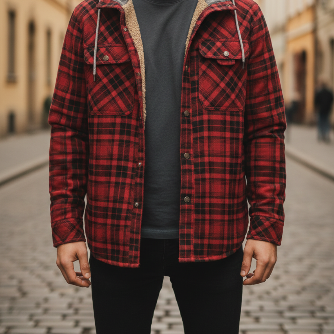 Herren-Flanelljacke mit Karomuster und Kapuze | Vestea