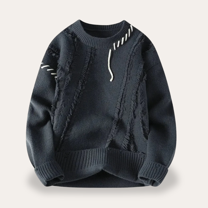 Herren Strickpullover Rundhals mit Stickerei | Vestea