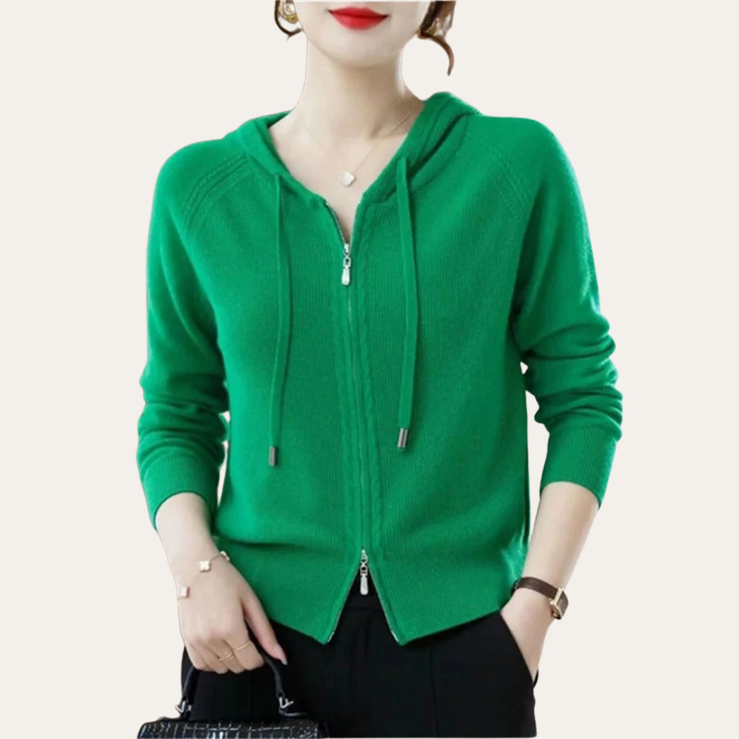 Damen Strickjacke mit Kapuze Reißverschluss | Vestea