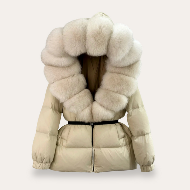 Puffa-Jacke mit Kapuze und Kunstfellkragen für Damen | Vestea