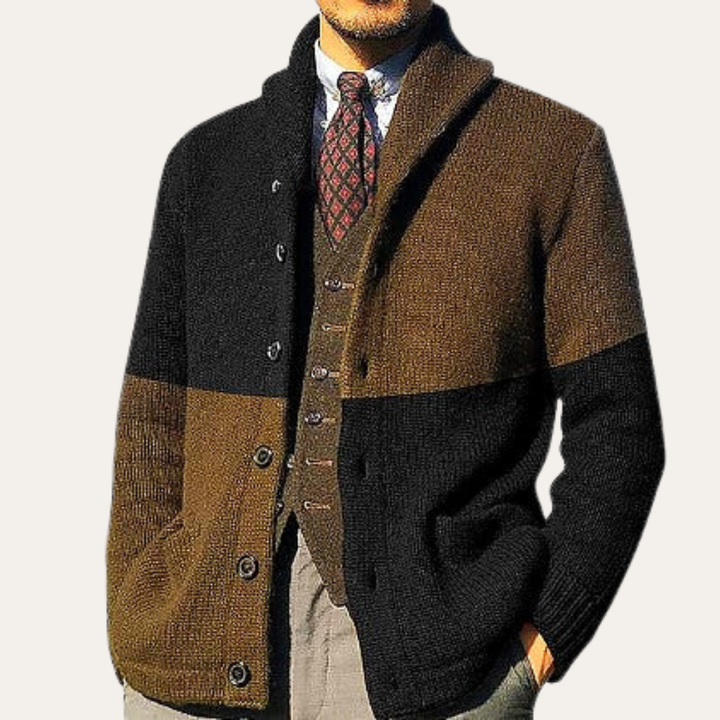 Herren Strickjacke mit Knopfleiste und Stehkragen | Vestea