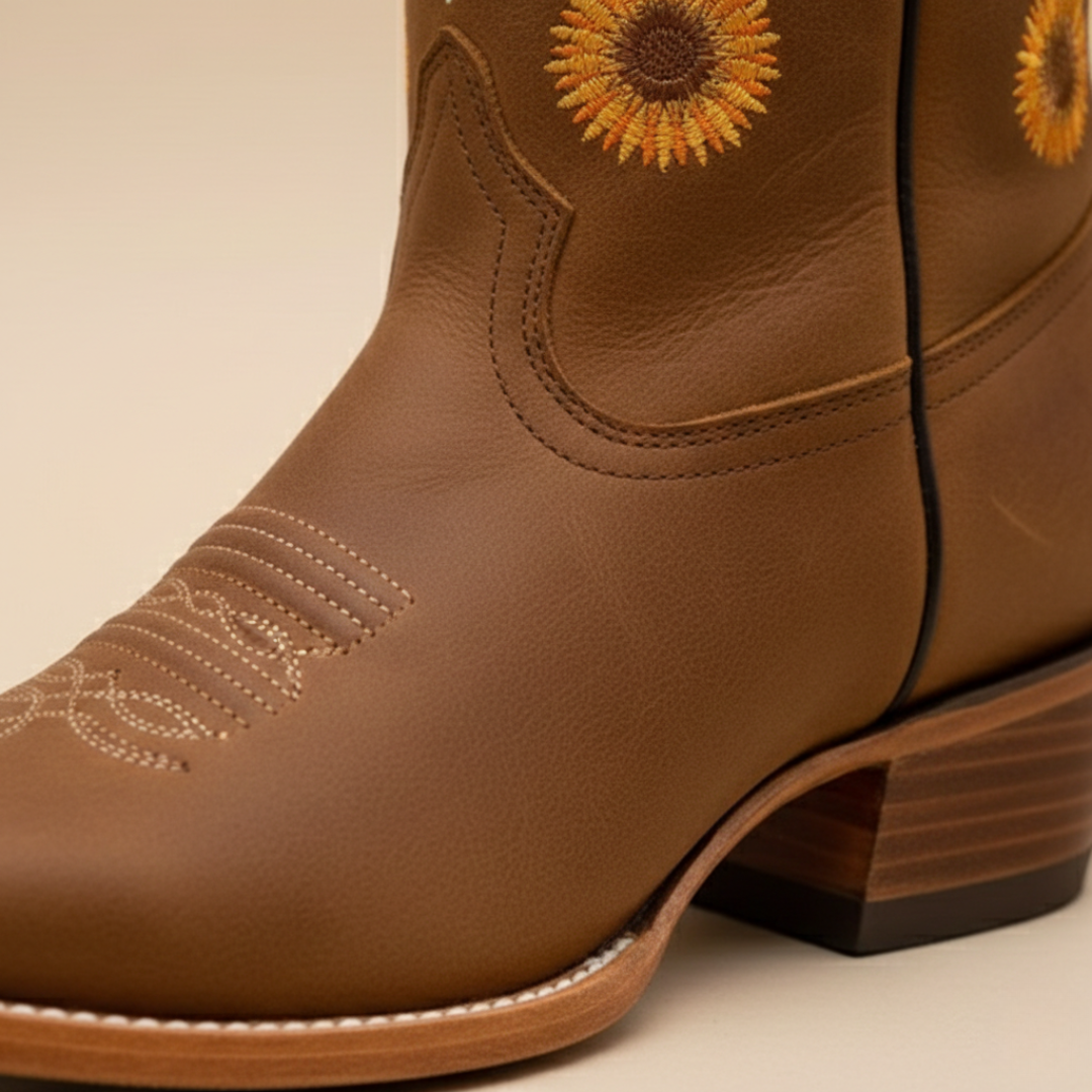 Botas de vaquero hasta media pantorrilla con bordado de girasol para mujer