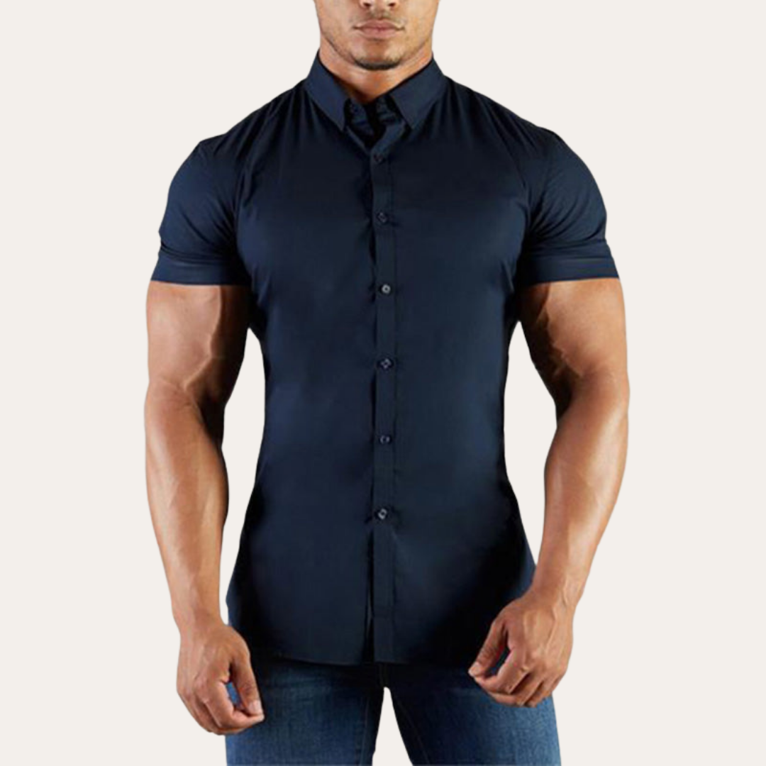 Herren Kurzarm Slim Fit Hemd Stretch Business | Vestea