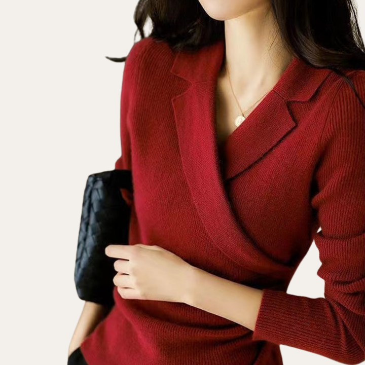 Damen Kaschmir Wickelpullover V-Ausschnitt Strick Langarm | Vestea