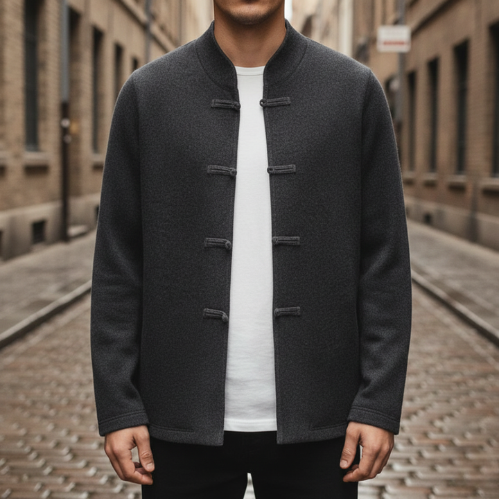 Herren Strickjacke mit Stehkragen und Knopfverschluss | Vestea