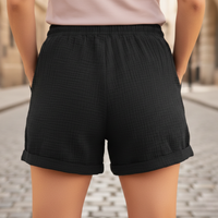 Women Cotton Gauze Drawstring Waist Casual Shorts