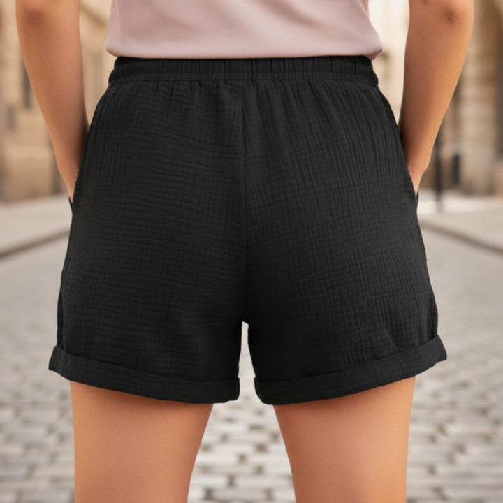 Shorts décontractés pour femmes en gaze de coton à taille coulissante