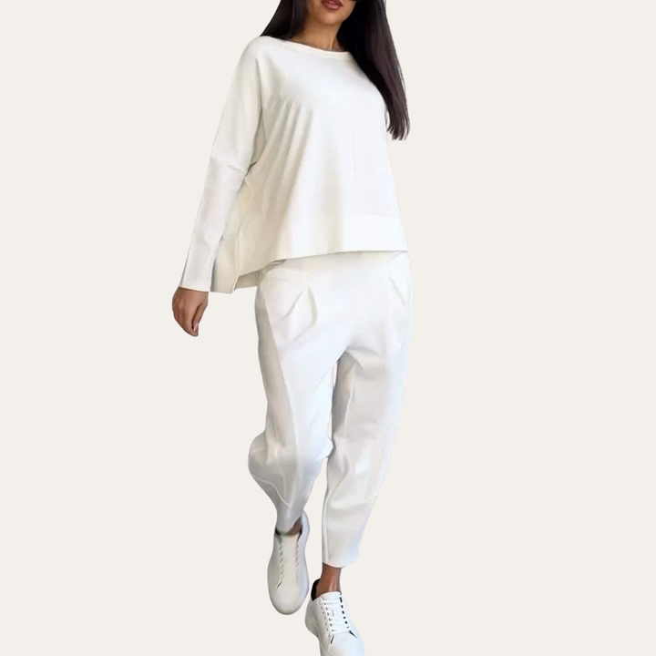 Damen Loungewear Anzug Set Leinen Hose Bluse Bequem Elegant | Vestea