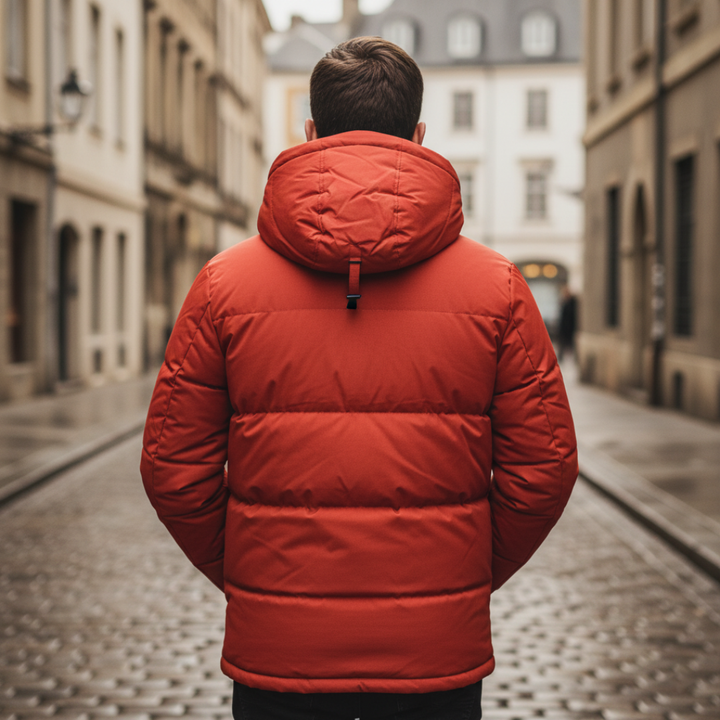 Winter down jacket for men with hood and zipper | Vestea