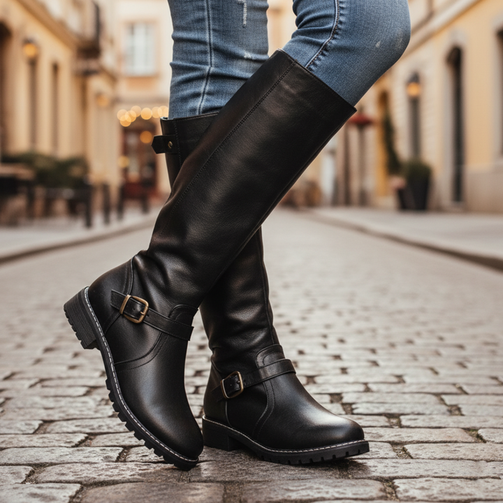 Orthopädische Damen Langschaft-Stiefel aus Kunstleder | Vestea
