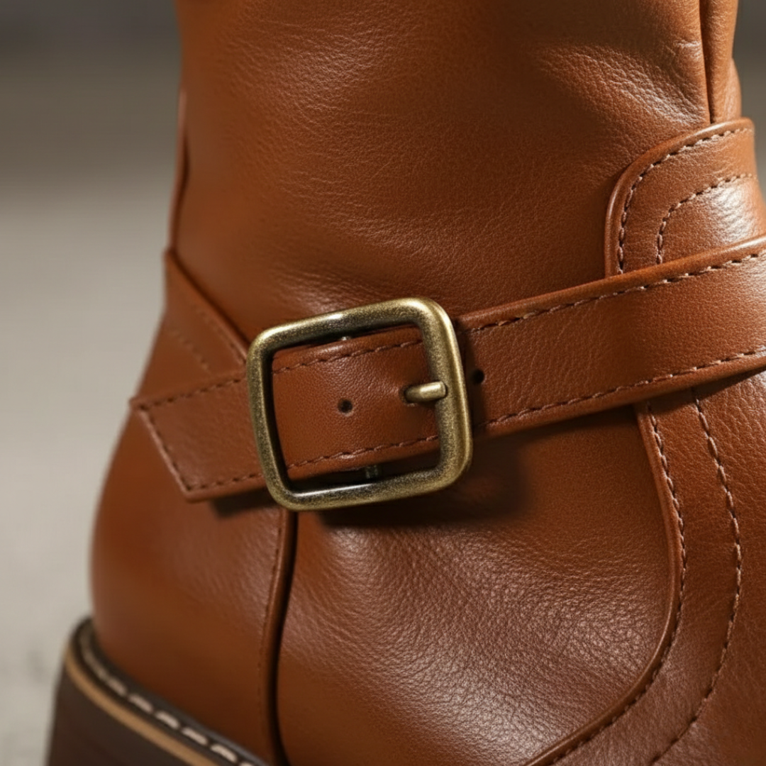 Bottes orthopédiques montantes en cuir avec sangle à boucle pour femmes