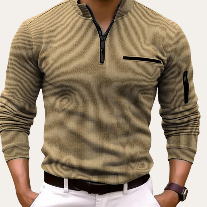 Herren Strickpullover Langarm Stehkragen Reißverschluss | Vestea