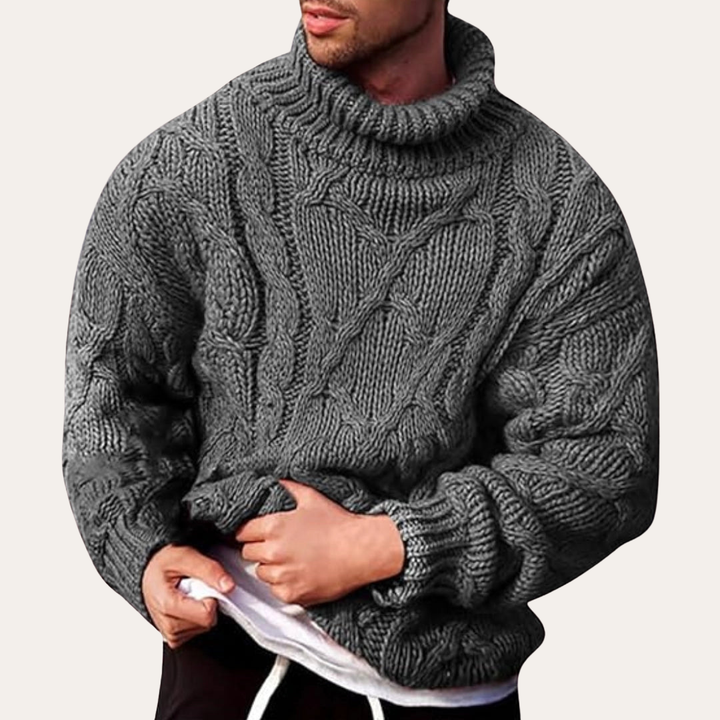Herren Strickpullover mit Rollkragen Zopfmuster | Vestea