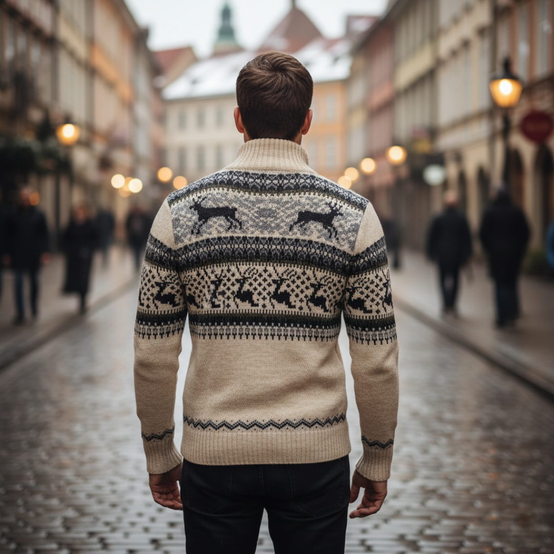 Herren Pullover mit Reißverschluss und Weihnachtsmotiv | Vestea