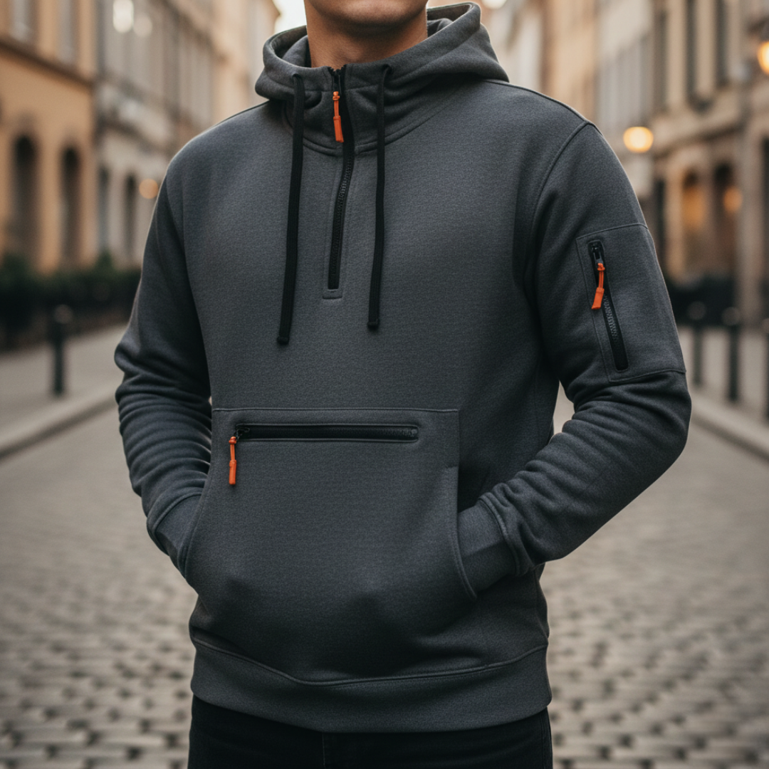 Herren Kapuzenjacke mit Reißverschluss sportliche Jacke mit Taschen | Vestea