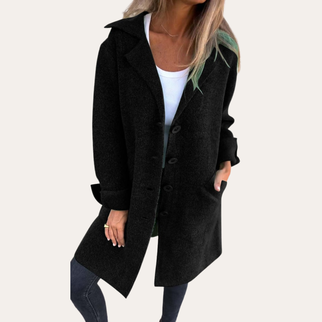 Damen Strickmantel Knielang mit Knöpfen Freizeit Herbstmantel | Vestea