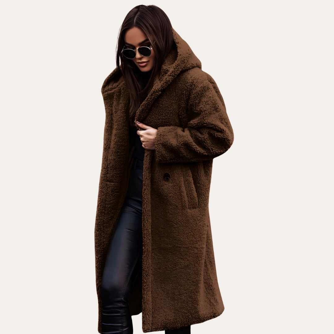 Damen Teddy Mantel mit Kapuze | Vestea
