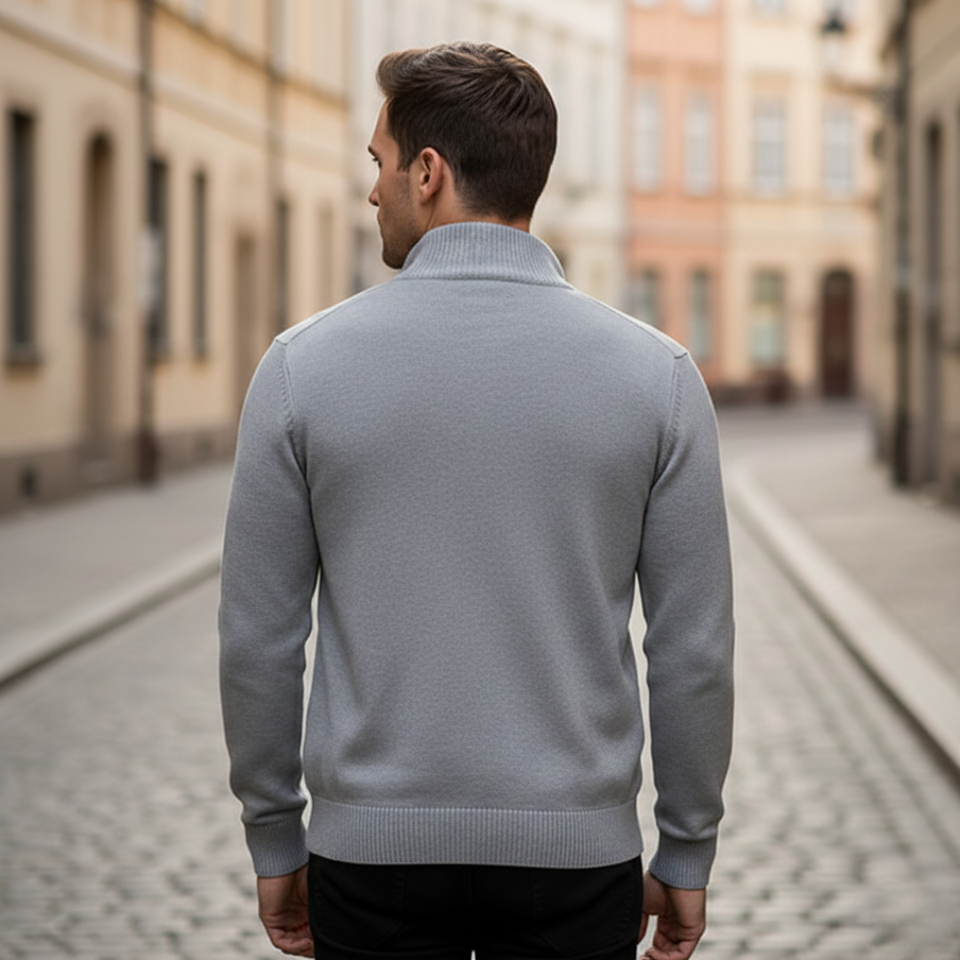 Suéter de punto con cremallera completa y borde acanalado para hombre