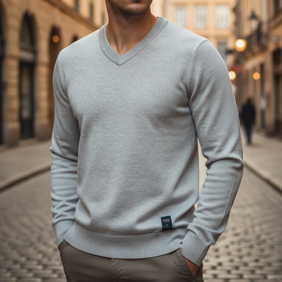 Herren Slim Fit V-Ausschnitt Pullover | Vestea