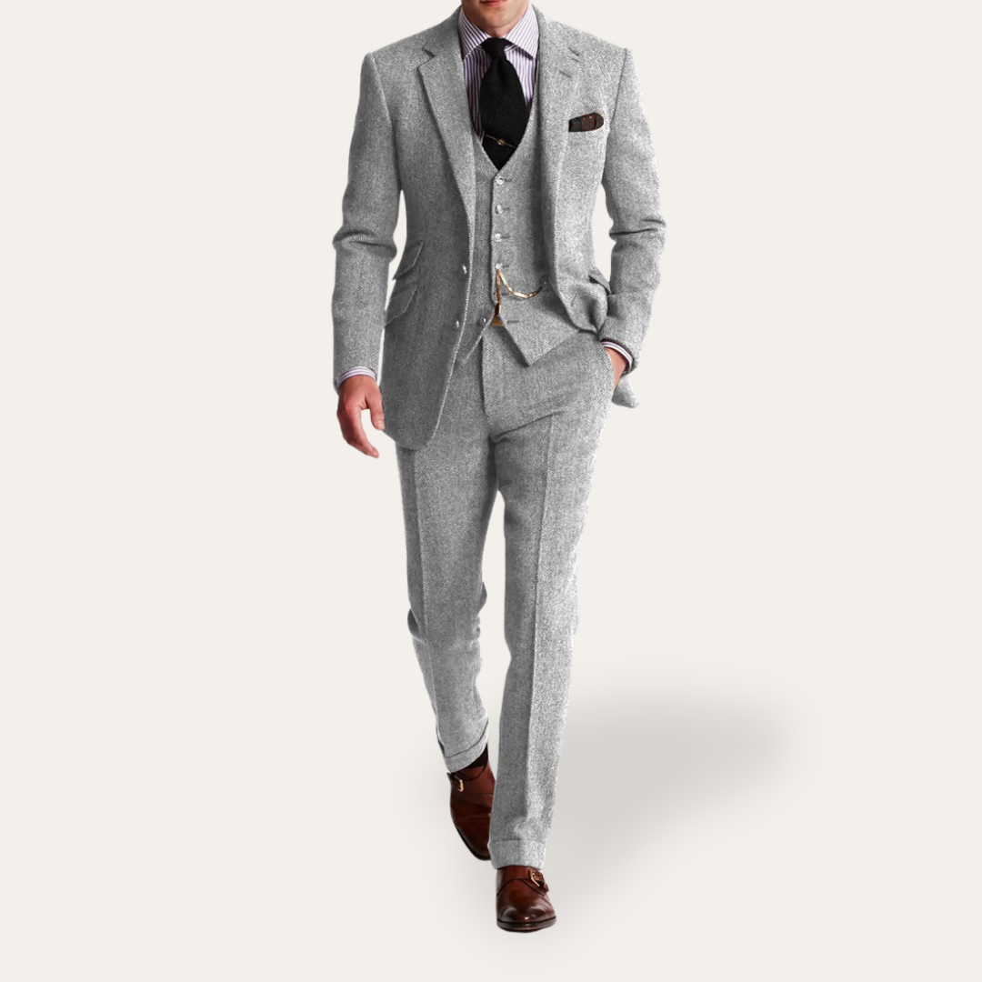Herren Tweed Anzug 3-teilig Slim Fit Business Festlich | Vestea