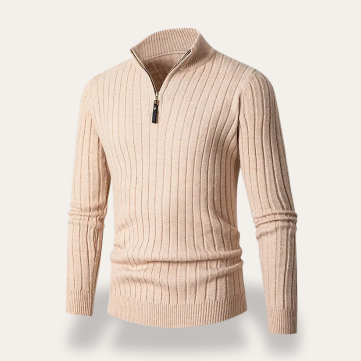 Herren Pullover Halbzip Rippstrick Materialmix | Vestea