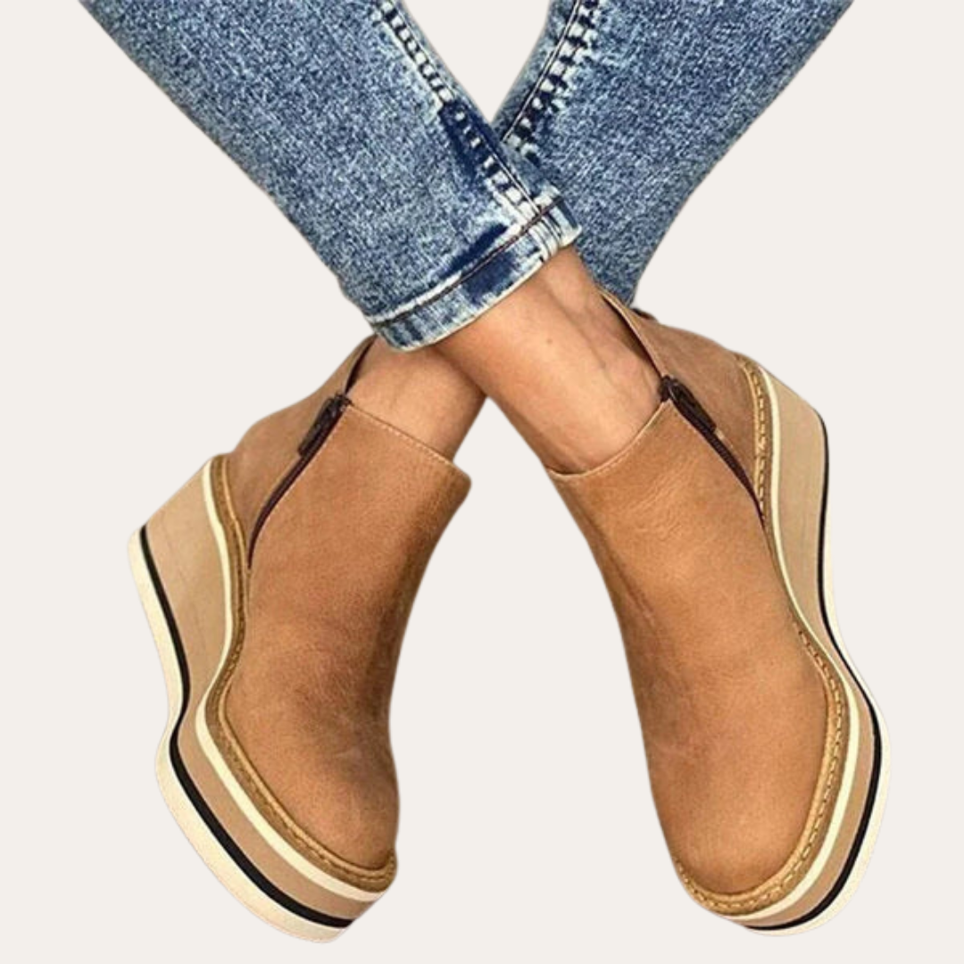 Damen Keilabsatz Ankle Boots mit Reißverschluss Kunstleder | Vestea