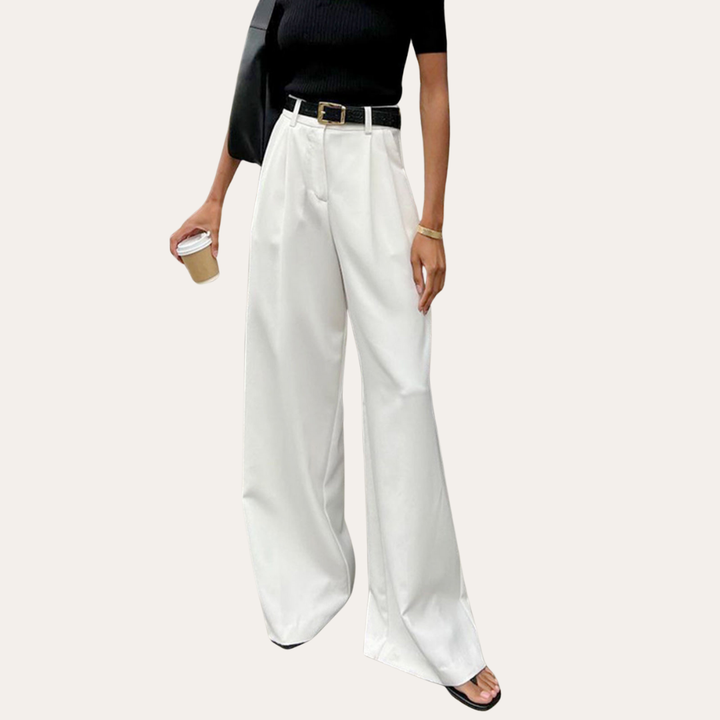 Damen Hose High Waist Weites Bein Elegant Anzugstil | Vestea