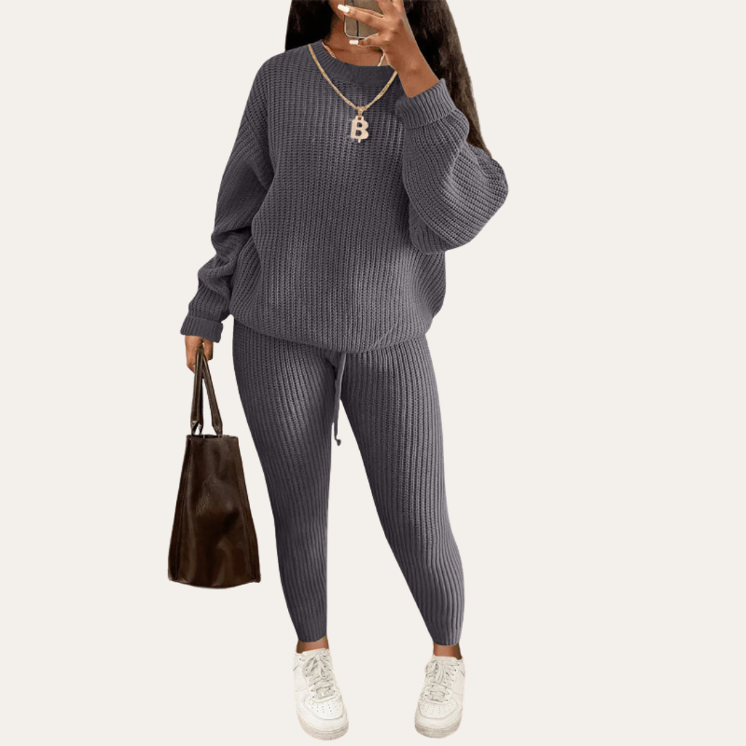 Damen Strick Zweiteiler Pullover Hose Freizeit Set | Vestea