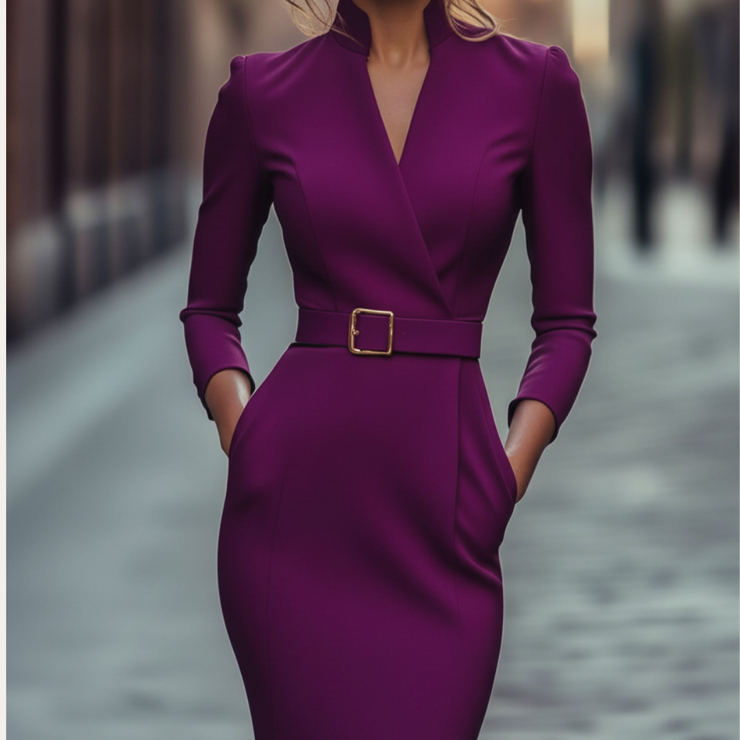 Damen Elegantes Wickelkleid Mit Gürtel | Vestea