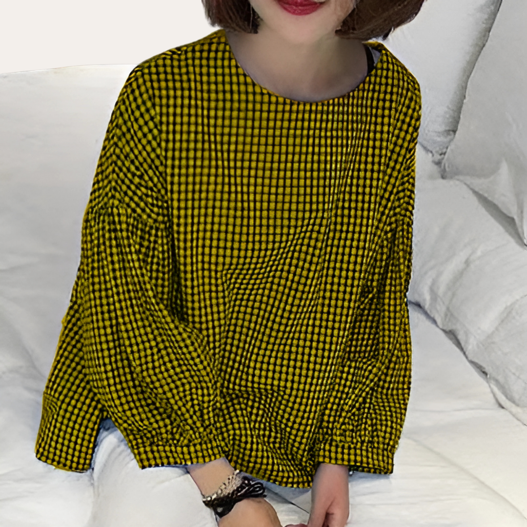 Damen Bluse Oversize Langarm Karomuster Baumwolle Casual Frühling Herbst | Vestea