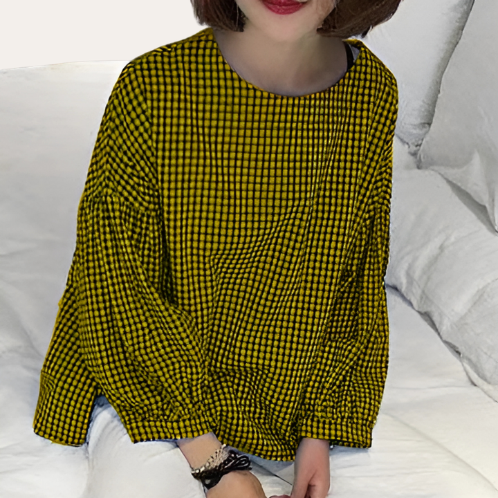 Damen Bluse Oversize Langarm Karomuster Baumwolle Casual Frühling Herbst | Vestea