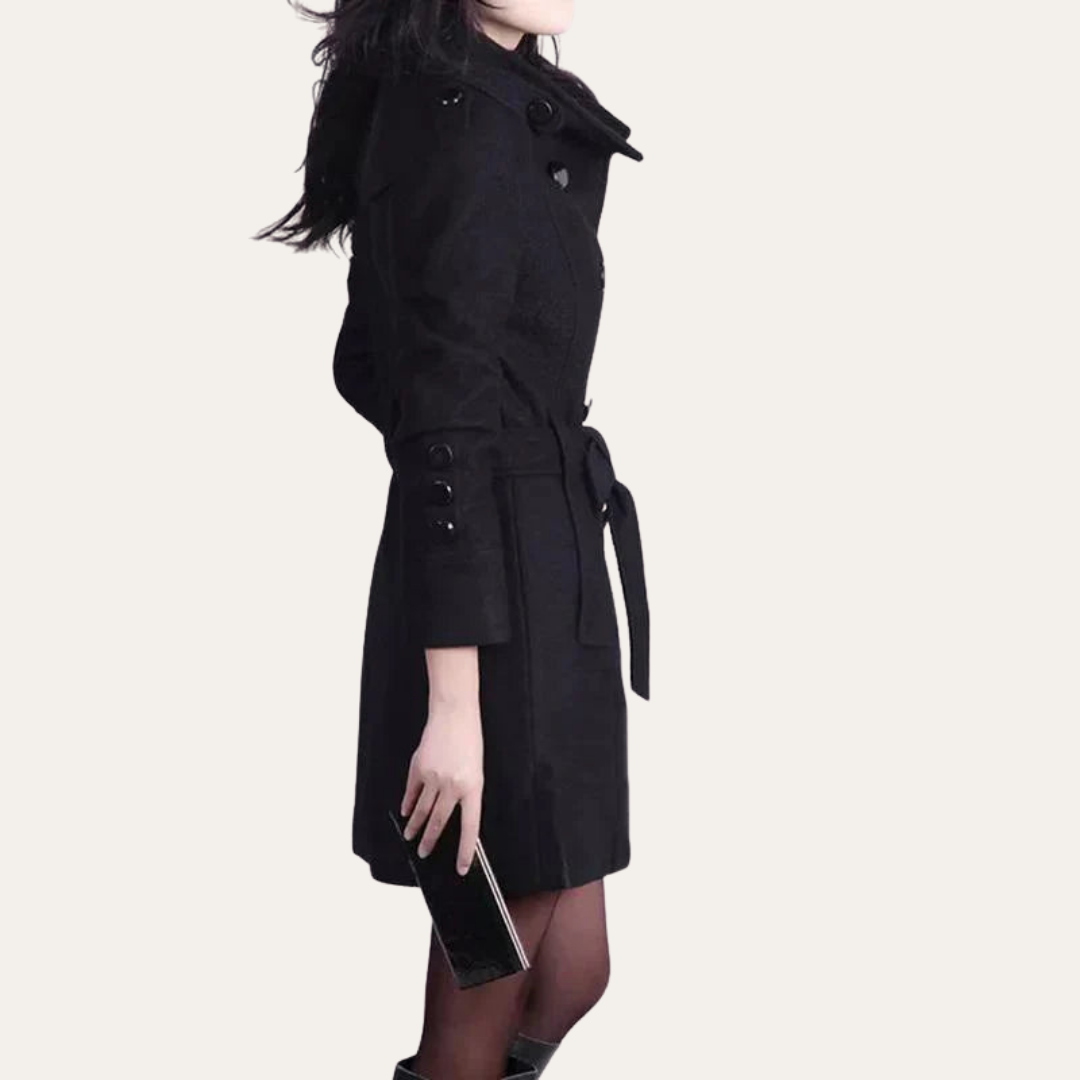 Damen Trenchcoat Wollmix Doppelreiher Gürtelmantel | Vestea