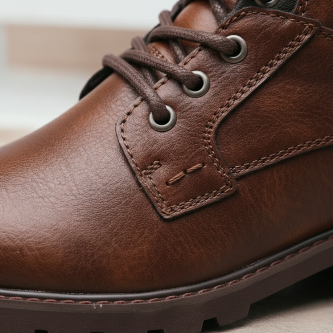 Bottes de randonnée en cuir à lacets avec fermeture éclair latérale orthopédique pour hommes