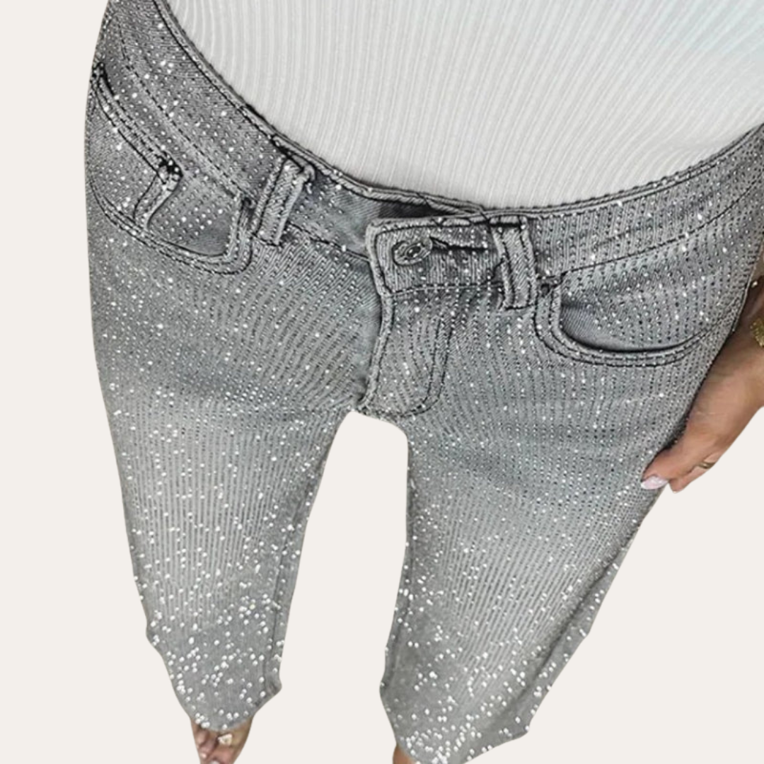 Damen High-Waisted Jeans mit Glitzer | Vestea