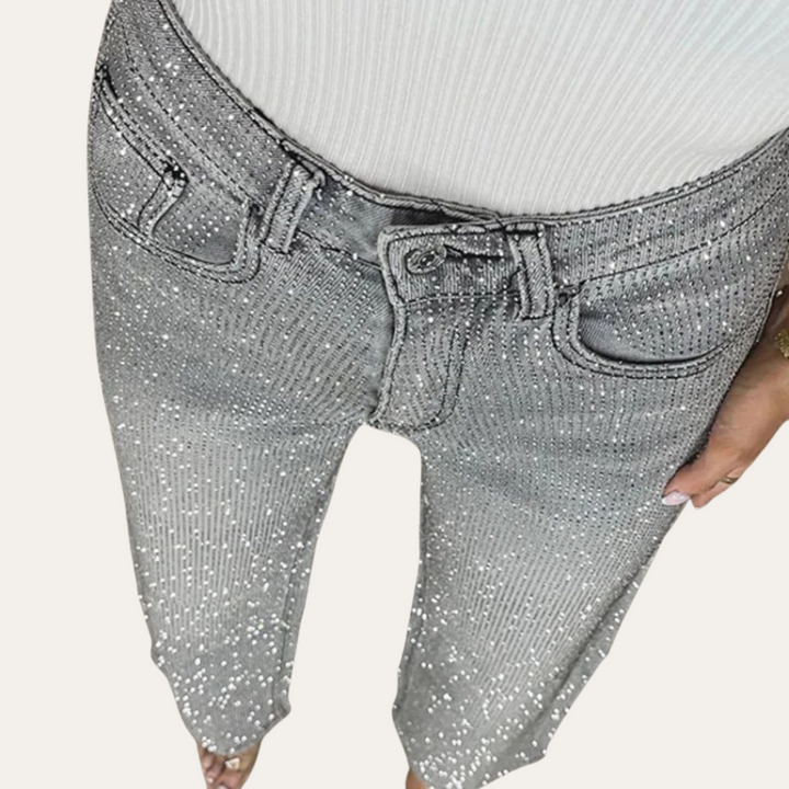 Damen High-Waisted Jeans mit Glitzer | Vestea
