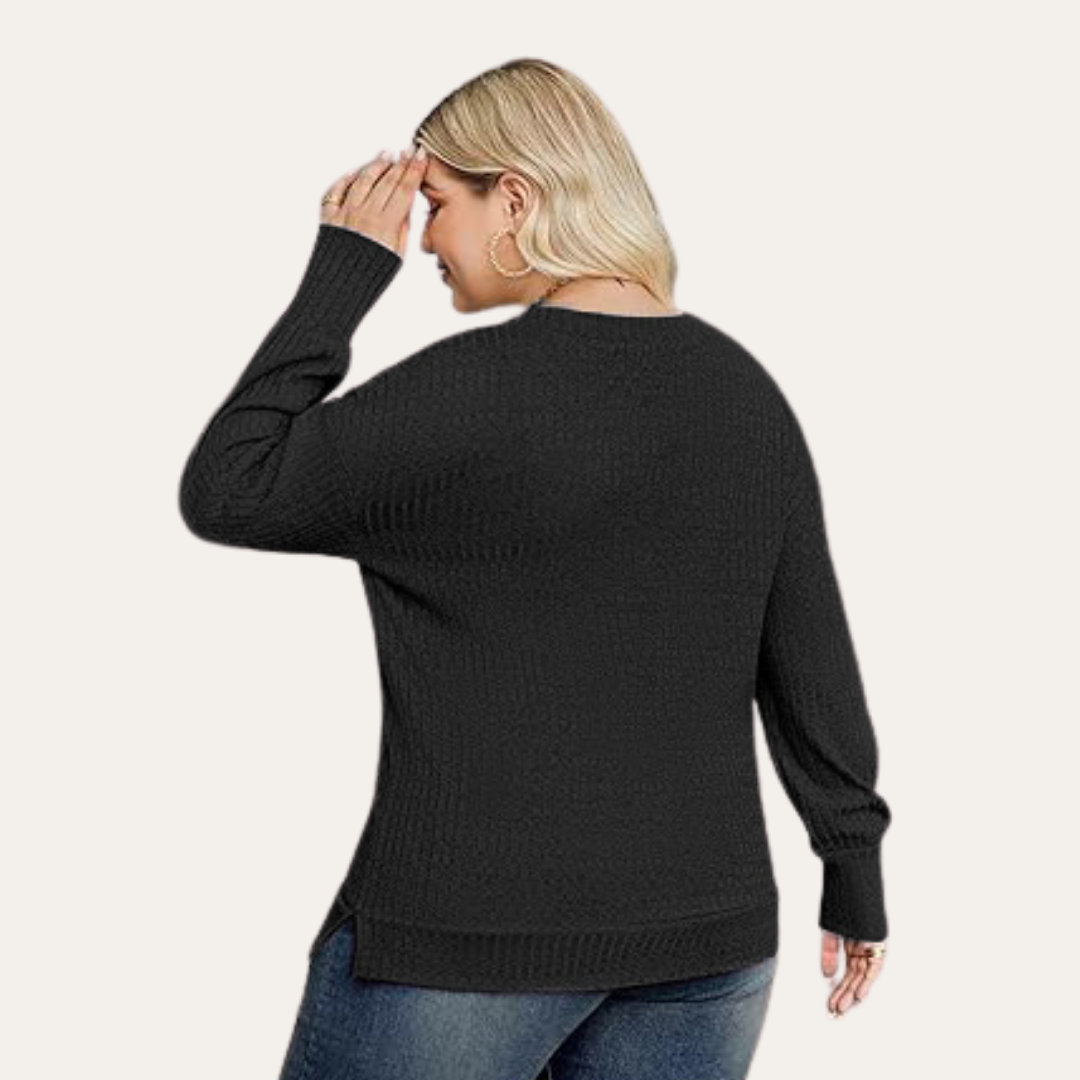 Damen Strickpullover V-Ausschnitt Langarm Rippmuster Freizeitshirt | Vestea