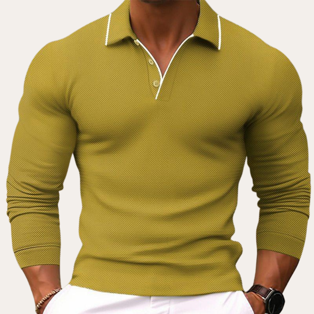 Herren Langarm Polohemd Slim Fit Freizeit Shirt | Vestea