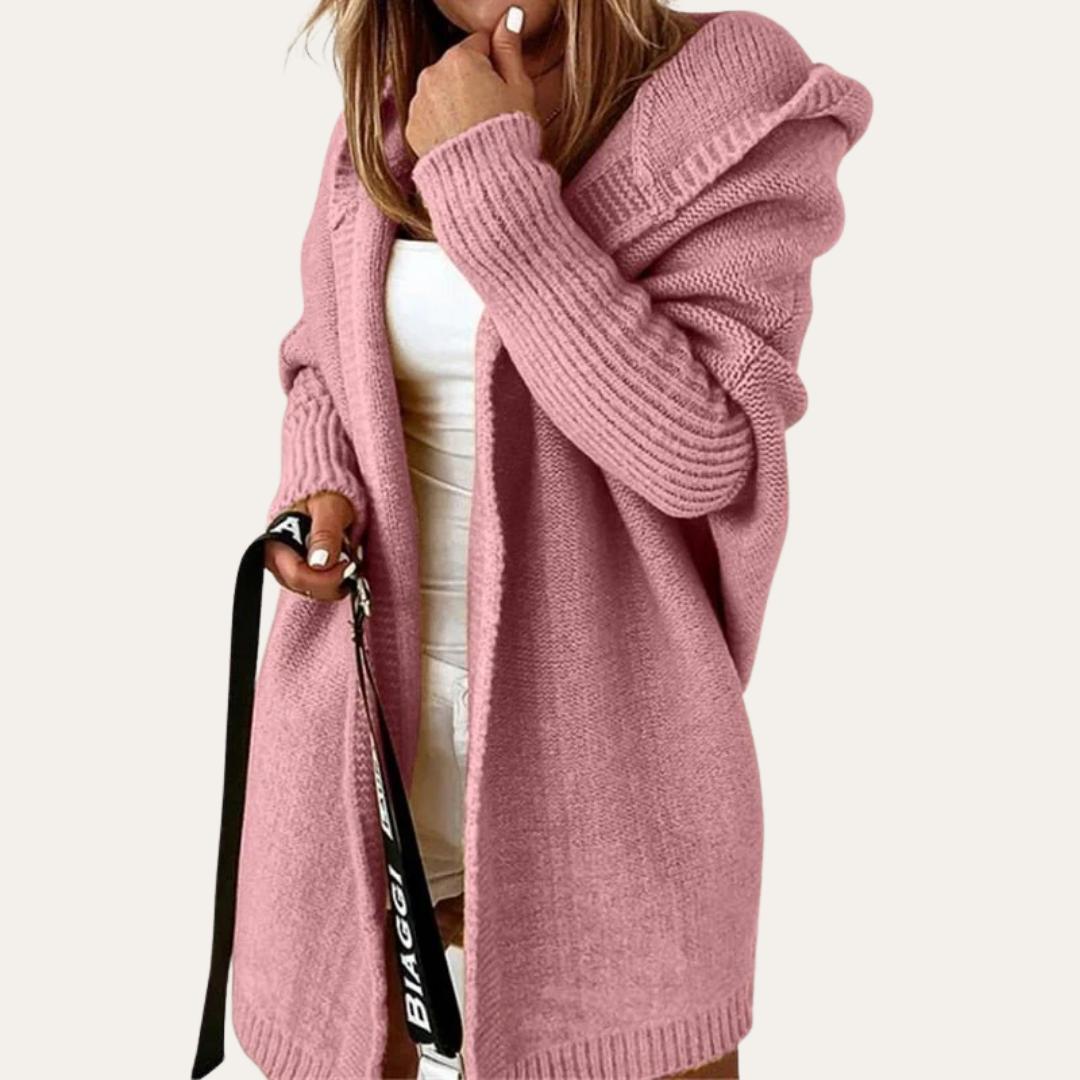 Damen Strick-Cardigan mit Kapuze aus Wollmischung | Vestea