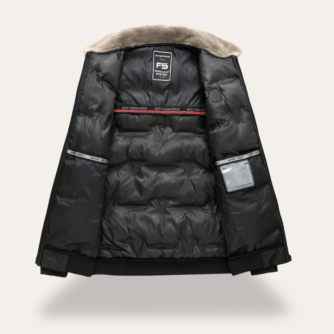 Herren-Pufferjacke mit Stehkragen und Kunstfell | Vestea