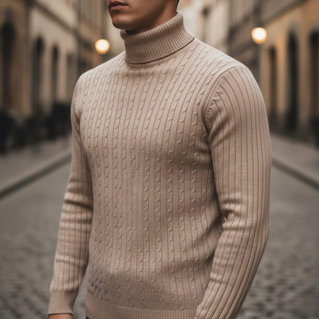 Modische Herren-Rollkragenpullover aus Rippstrick | Vestea