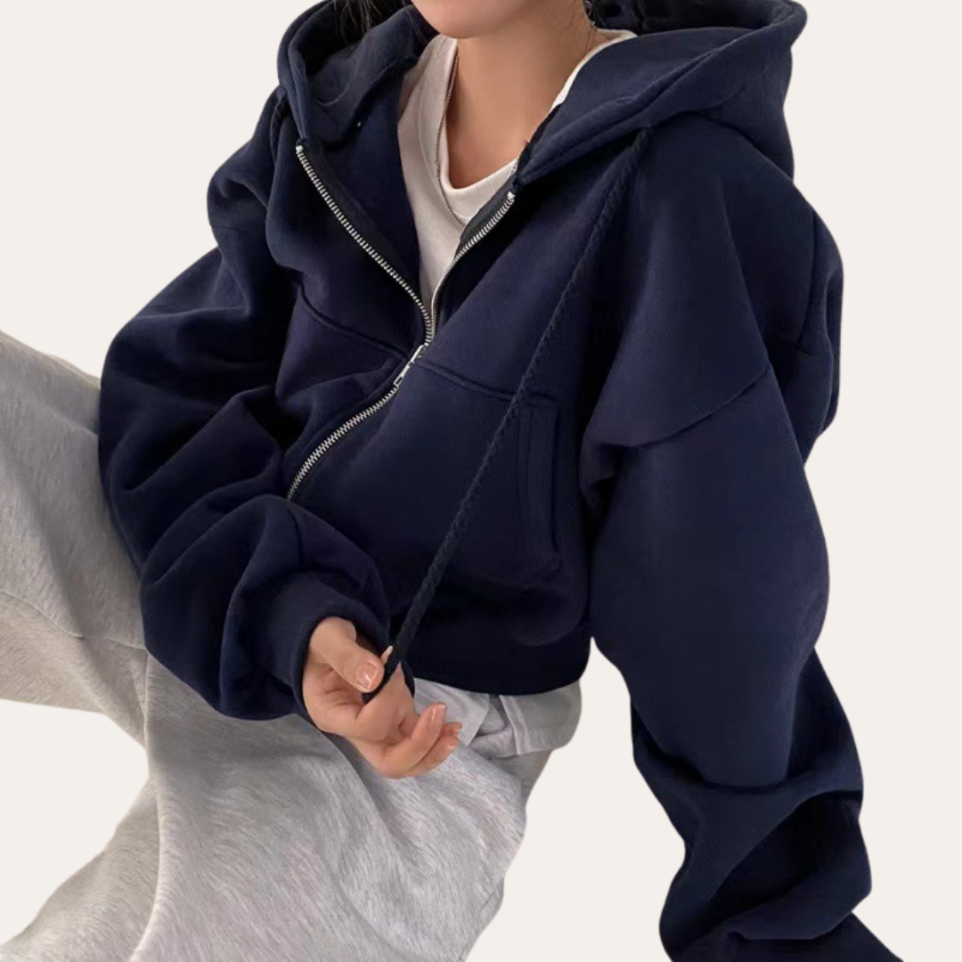 Damen Kapuzenjacke Kurz Reißverschluss Casual | Vestea
