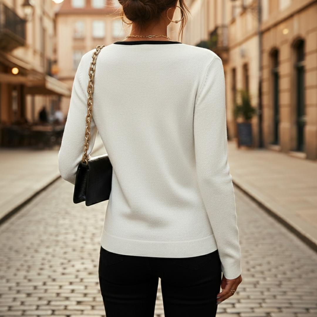 Pull à col en V, devant croisé, manches longues, tricoté, pour femme, blanc